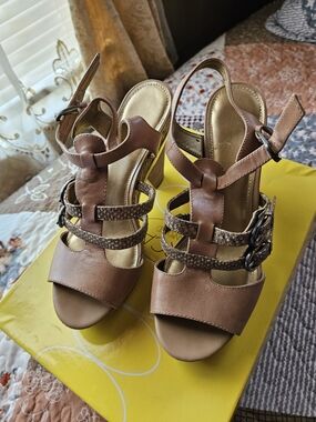 Women's Brown Strappy Heeled Sandals